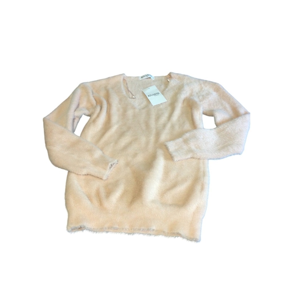 Atlantis Babys Sweater Small Peach Fuzzy V Neck Long Sleeve Pullover‎ size S